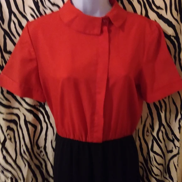 High neck collar, color block vintage dress by KH2 - Picture 5 of 11